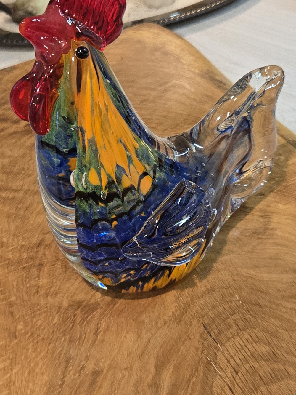 Hand-Blown Glass Rooster Sculpture - Multicolor